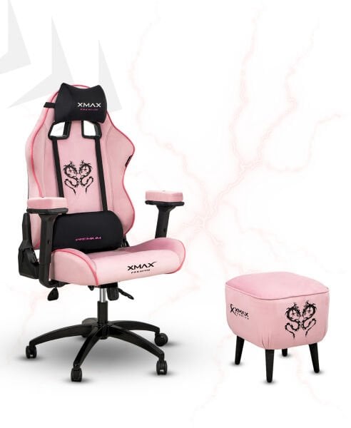 XMAX / Rio Plus Pembe Kumaş Oyuncu Koltuğu - Ayak Uzatmalı Puf - Kol Pedi 3'Ü BİR ARADA PAKET