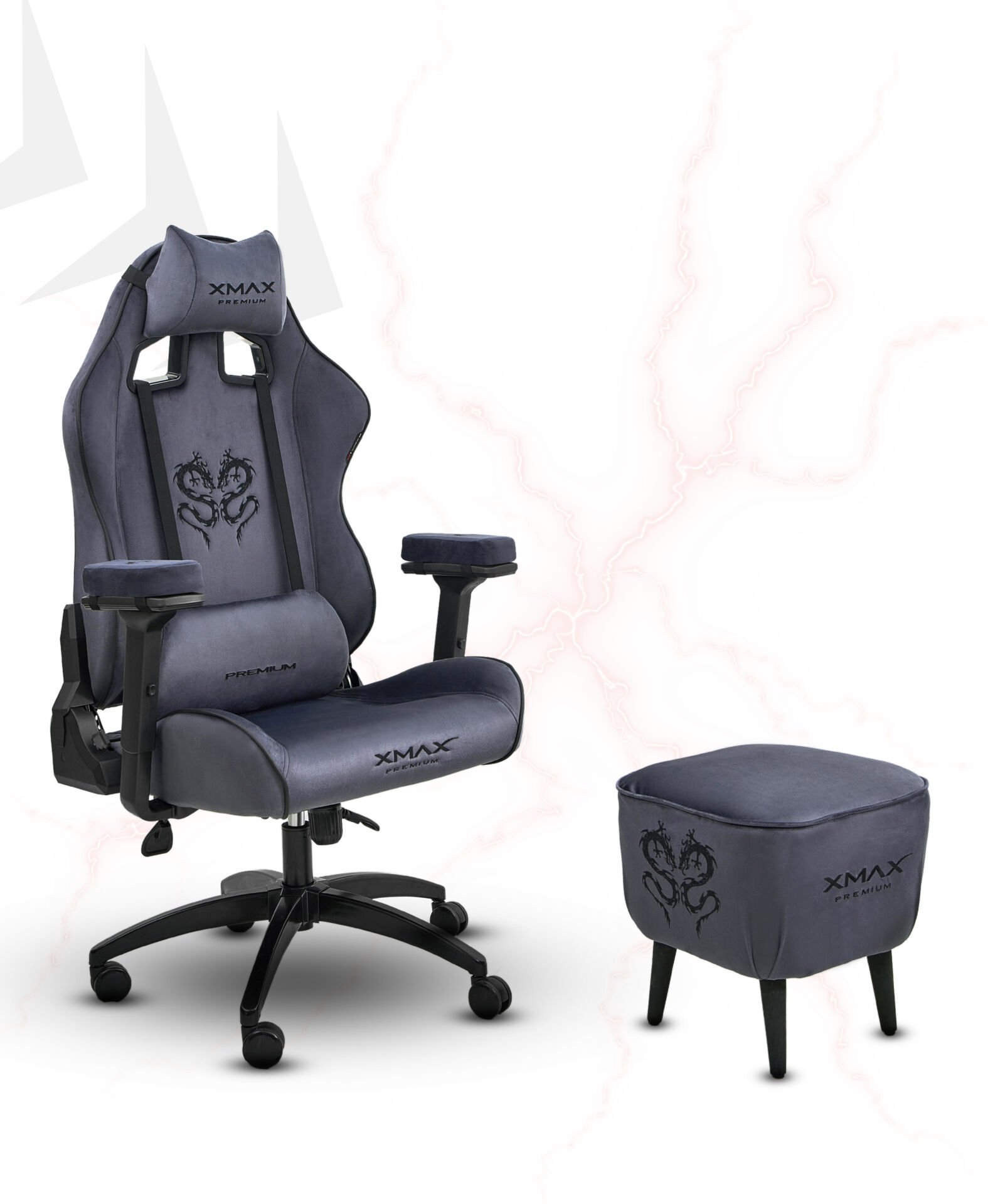 XMAX / Rio Antrasit Kumaş Oyuncu Koltuğu - Ayak Uzatmalı Puf - Kol Pedi 3'Ü BİR ARADA PAKET