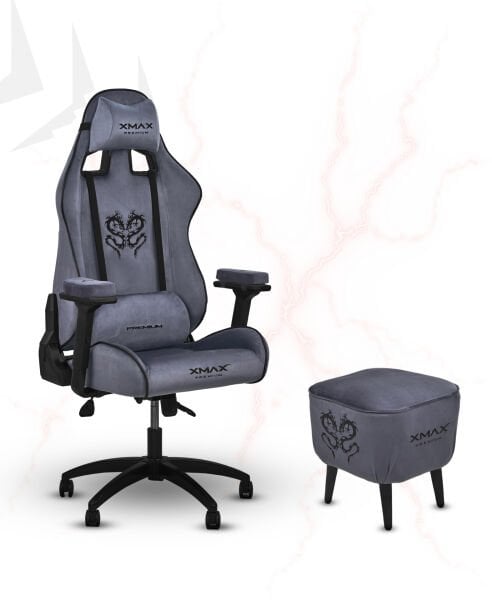 XMAX / Rio Plus Antrasit Kumaş Oyuncu Koltuğu - Ayak Uzatmalı Puf - Kol Pedi 3'Ü BİR ARADA PAKET