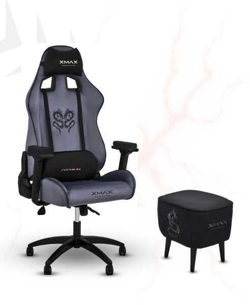 XMAX / Rio Plus Antrasit Kumaş Oyuncu Koltuğu - Ayak Uzatmalı Puf - Kol Pedi 3'Ü BİR ARADA PAKET