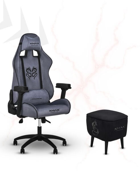 XMAX / Rio Plus Antrasit Kumaş Oyuncu Koltuğu - Ayak Uzatmalı Puf - Kol Pedi 3'Ü BİR ARADA PAKET