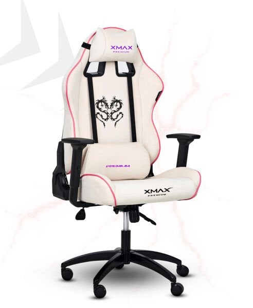 XMAX / Rio Balerion Terletmez Kadife Kumaş Beyaz Gaming Oyuncu Koltuğu / 120 Kg Taşır