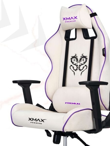 XMAX / Rio Balerion Terletmez Kadife Kumaş Beyaz Gaming Oyuncu Koltuğu / 120 Kg Taşır