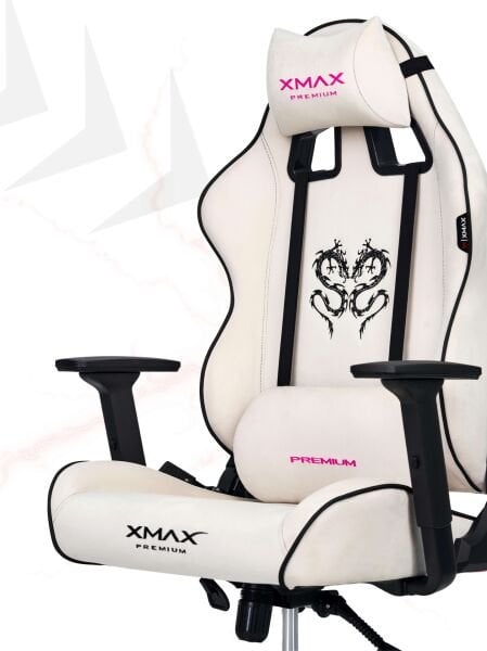 XMAX / Rio Balerion Terletmez Kadife Kumaş Beyaz Gaming Oyuncu Koltuğu / 120 Kg Taşır