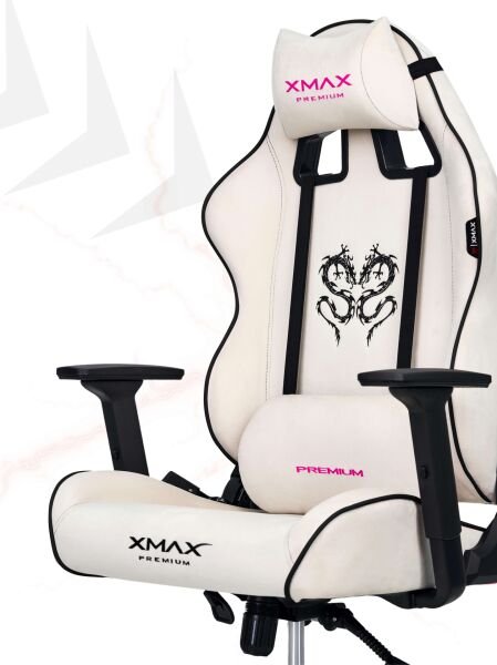 XMAX / Rio Balerion Terletmez Kadife Kumaş Beyaz Gaming Oyuncu Koltuğu / 120 Kg Taşır