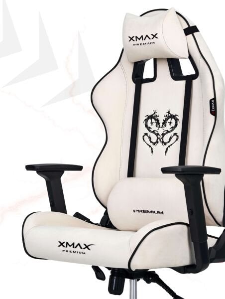 XMAX / Rio Balerion Terletmez Kadife Kumaş Beyaz Gaming Oyuncu Koltuğu / 120 Kg Taşır