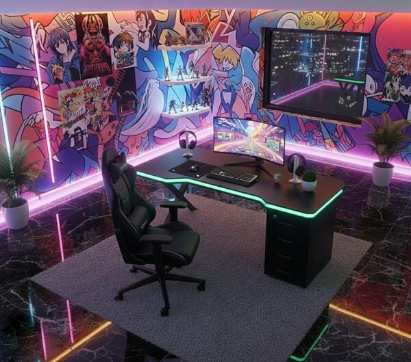 XMAX Zyra 140x80cm Işıklı Çekmeceli Siyah MDF Çalışma Yada Oyun Masası