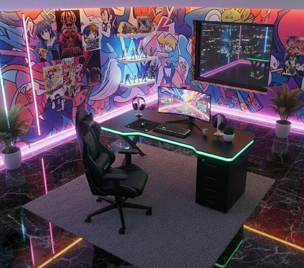 XMAX Zyra 160x80cm Işıklı Çekmeceli Siyah MDF Çalışma Yada Oyun Masası