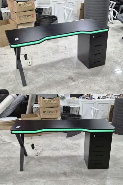 XMAX Zyra 180x80cm Işıklı Çekmeceli Siyah MDF Çalışma Yada Oyun Masası