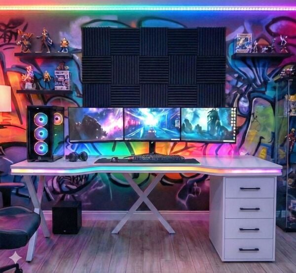 XMAX Zyra 180x80cm Işıklı Çekmeceli Beyaz MDF Çalışma Yada Oyun Masası