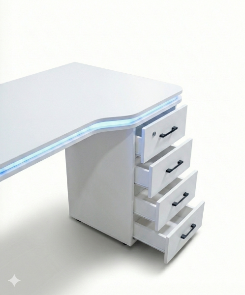 XMAX Zyra 180x80cm Işıklı Çekmeceli Beyaz MDF Çalışma Yada Oyun Masası