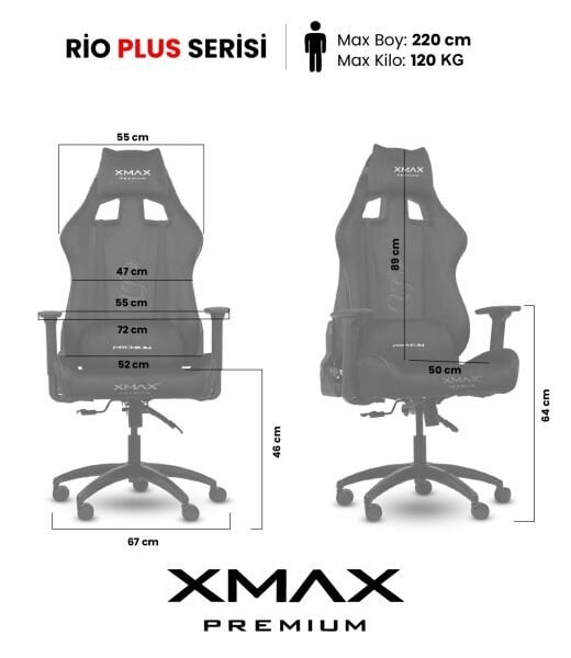 XMAX / Rio Plus Balerion Terletmez Kadife Kumaş Antrasit Gaming Oyuncu Koltuğu / 120 Kg Taşır