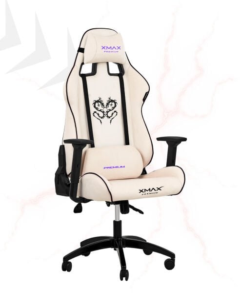 XMAX / Rio Plus Balerion Terletmez Kadife Kumaş Beyaz Gaming Oyuncu Koltuğu / 120 Kg Taşır