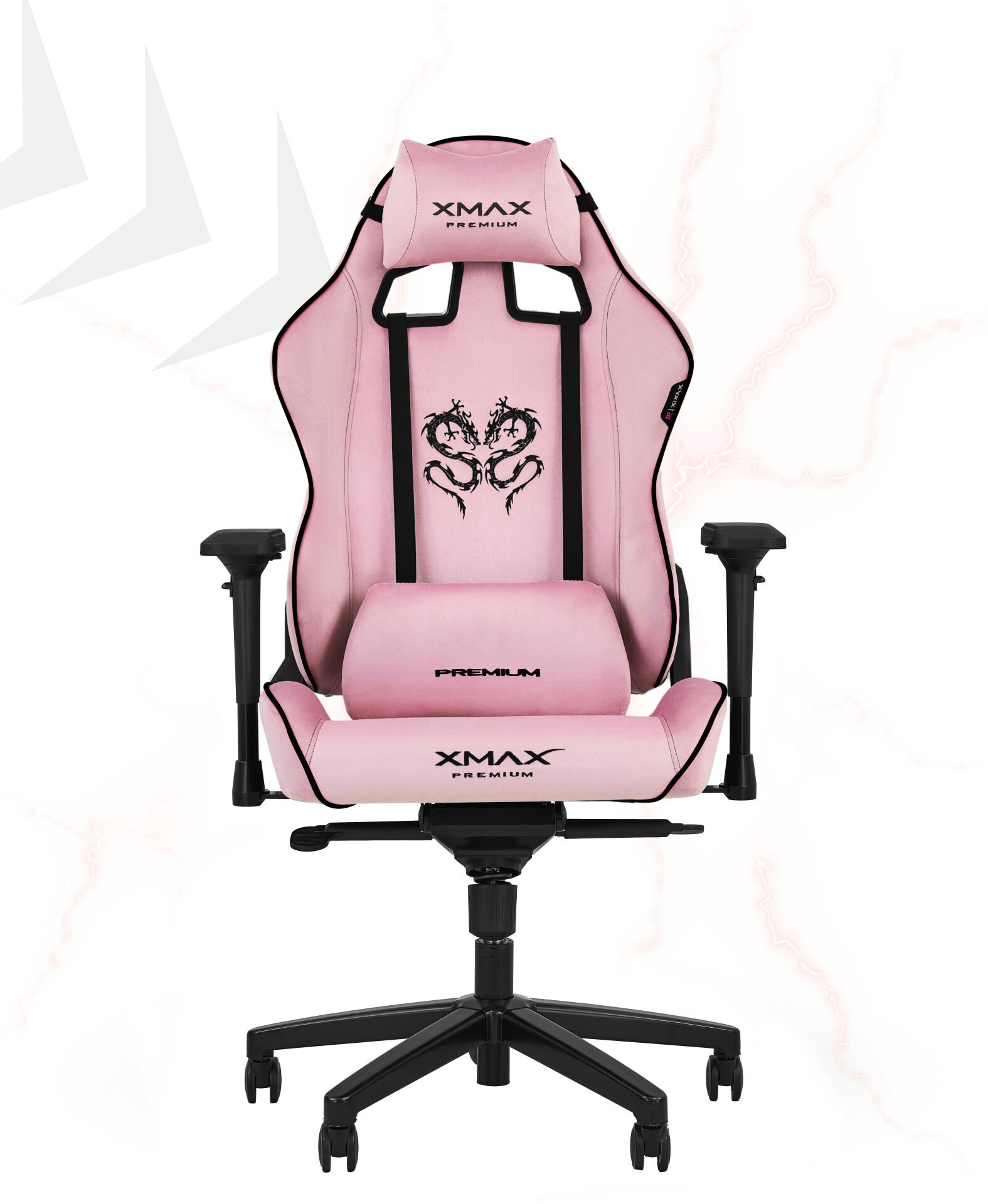 XMAX-Pro / Rio Balerion 4D Kol Orijinal Yarasa Mekanizmalı Pembe Oyuncu Koltuğu / 150 KG TAŞIR - KOL PEDİ VE PUF HEDİYELİ