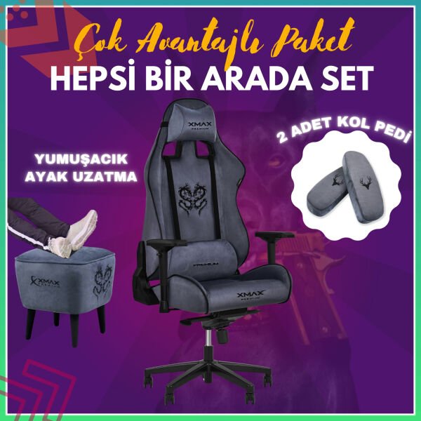 XMAX-Pro / Rio Plus Balerion 4D Kol Orijinal Yarasa Mekanizmalı Antrasit Oyuncu Koltuğu / 150 KG TAŞIR - KOL PEDİ VE PUF HEDİYELİ