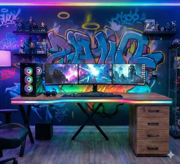 XMAX Zyra 140x80cm Işıklı MDF Çalışma Yada Oyun Masası Renk: Başak Meşe