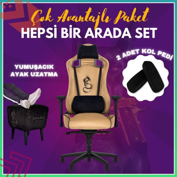 XMAX-Pro NO NAME / Maximus 4D Kol Orijinal Yarasa Mekanizmalı Hardal Oyuncu Koltuğu / 150 KG TAŞIR - KOL PEDİ VE PUF HEDİYELİ