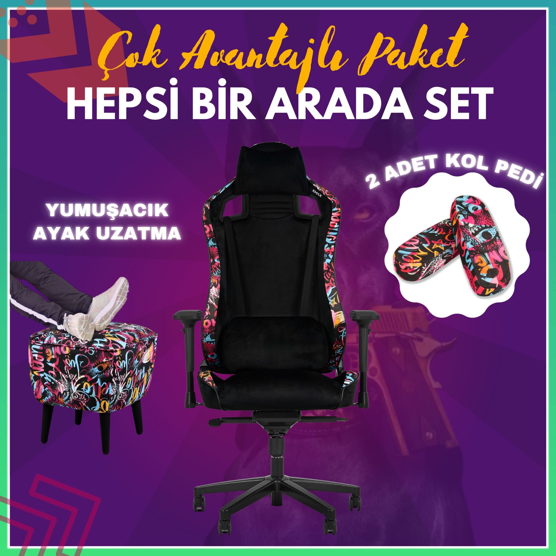 XMAX-Pro NO NAME / Maximus 4D Kol Orijinal Yarasa Mekanizmalı Supreme Oyuncu Koltuğu / 150 KG TAŞIR - KOL PEDİ VE PUF HEDİYELİ