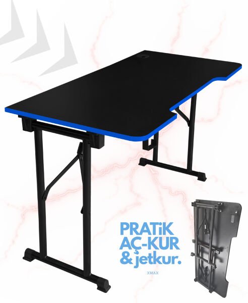 JetKur Mavi Bilgisayar Oyuncu Masası 120x60cm Sallanmaz Metal Ayaklı - Pratik Kurulum