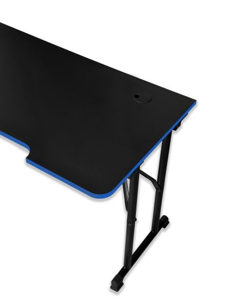 Mavi Şerit 120x60cm JetKur Siyah MDF Bilgisayar Oyuncu Masası Sallanmaz Metal Ayaklı - Vida Derdi Yok