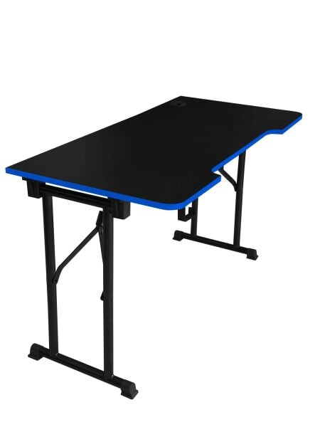 Mavi Şerit 140x70cm JetKur Siyah MDF Bilgisayar Oyuncu Masası Sallanmaz Metal Ayaklı - Vida Derdi Yok