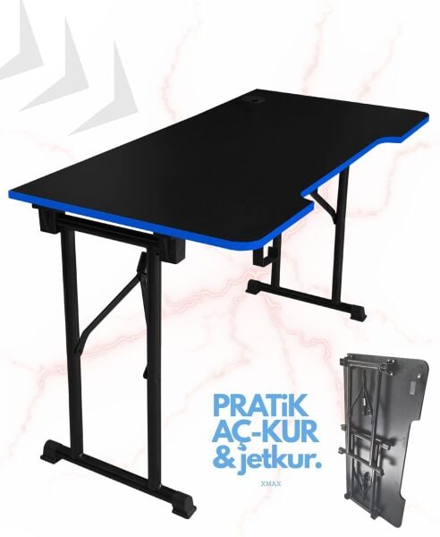 JetKur Mavi Bilgisayar Oyuncu Masası 160x70cm Sallanmaz Metal Ayaklı - Pratik Kurulum