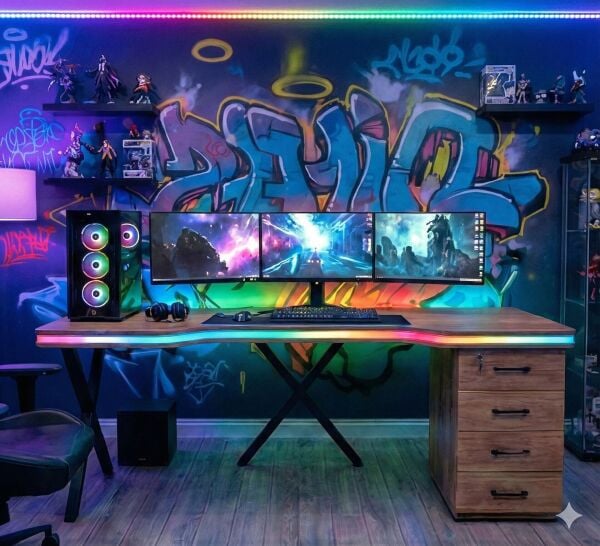 XMAX Zyra 180x80cm Işıklı MDF Çalışma Yada Oyun Masası Renk: Başak Meşe