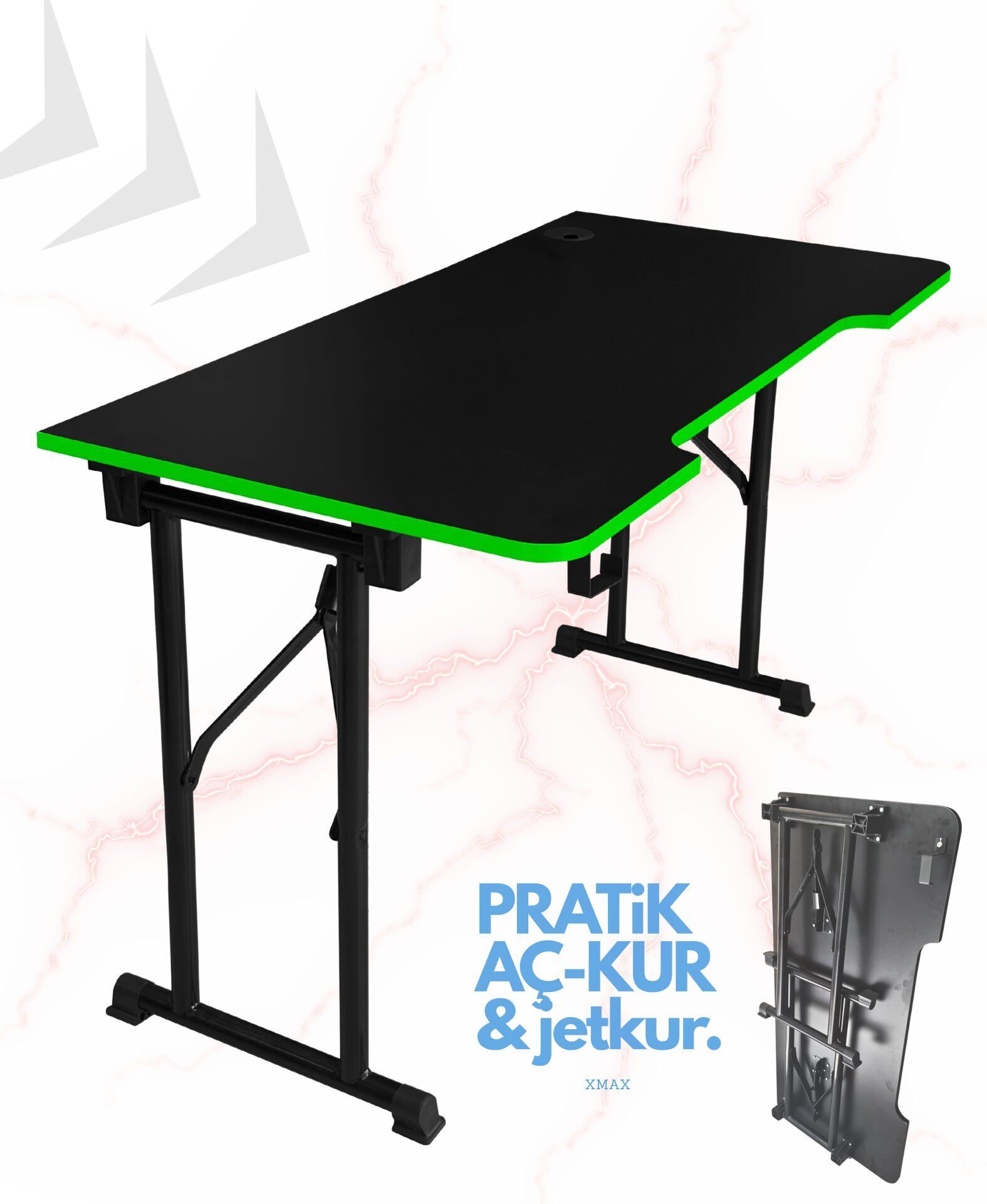 JetKur Yeşil Bilgisayar Oyuncu Masası 140x70cm Sallanmaz Metal Ayaklı - Pratik Kurulum