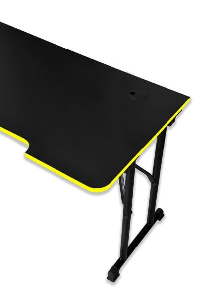 Sarı Şerit 120x60cm JetKur Siyah MDF Bilgisayar Oyuncu Masası Sallanmaz Metal Ayaklı - Vida Derdi Yok
