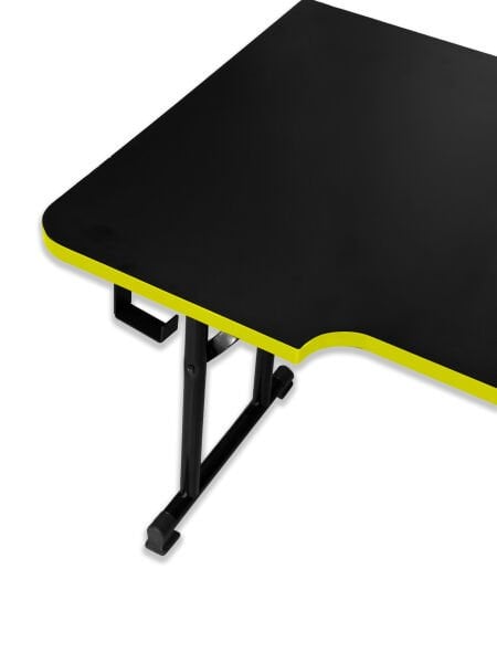 Sarı Şerit 120x60cm JetKur Siyah MDF Bilgisayar Oyuncu Masası Sallanmaz Metal Ayaklı - Vida Derdi Yok