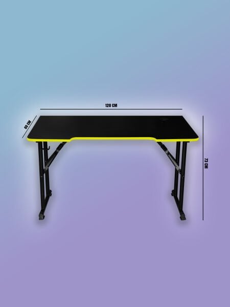 Sarı Şerit 120x60cm JetKur Siyah MDF Bilgisayar Oyuncu Masası Sallanmaz Metal Ayaklı - Vida Derdi Yok