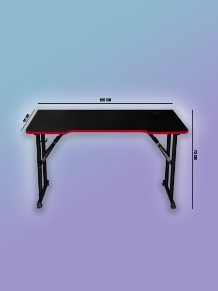 Kırmızı Şerit 120x60cm JetKur Siyah MDF Bilgisayar Oyuncu Masası Sallanmaz Metal Ayaklı - Vida Derdi Yok