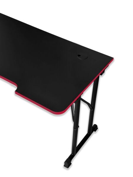 Kırmızı Şerit 140x70cm JetKur Siyah MDF Bilgisayar Oyuncu Masası Sallanmaz Metal Ayaklı - Vida Derdi Yok