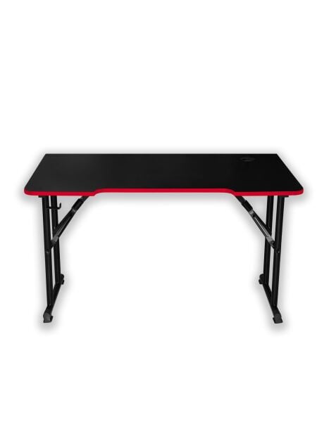 Kırmızı Şerit 140x70cm JetKur Siyah MDF Bilgisayar Oyuncu Masası Sallanmaz Metal Ayaklı - Vida Derdi Yok