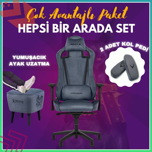 XMAX-Pro / Maximus 4D Kol Orijinal Yarasa Mekanizmalı Antrasit Oyuncu Koltuğu / 150 KG TAŞIR - KOL PEDİ VE PUF HEDİYELİ