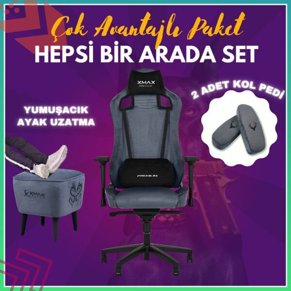 XMAX-Pro / Maximus 4D Kol Orijinal Yarasa Mekanizmalı Antrasit Oyuncu Koltuğu / 150 KG TAŞIR - KOL PEDİ VE PUF HEDİYELİ
