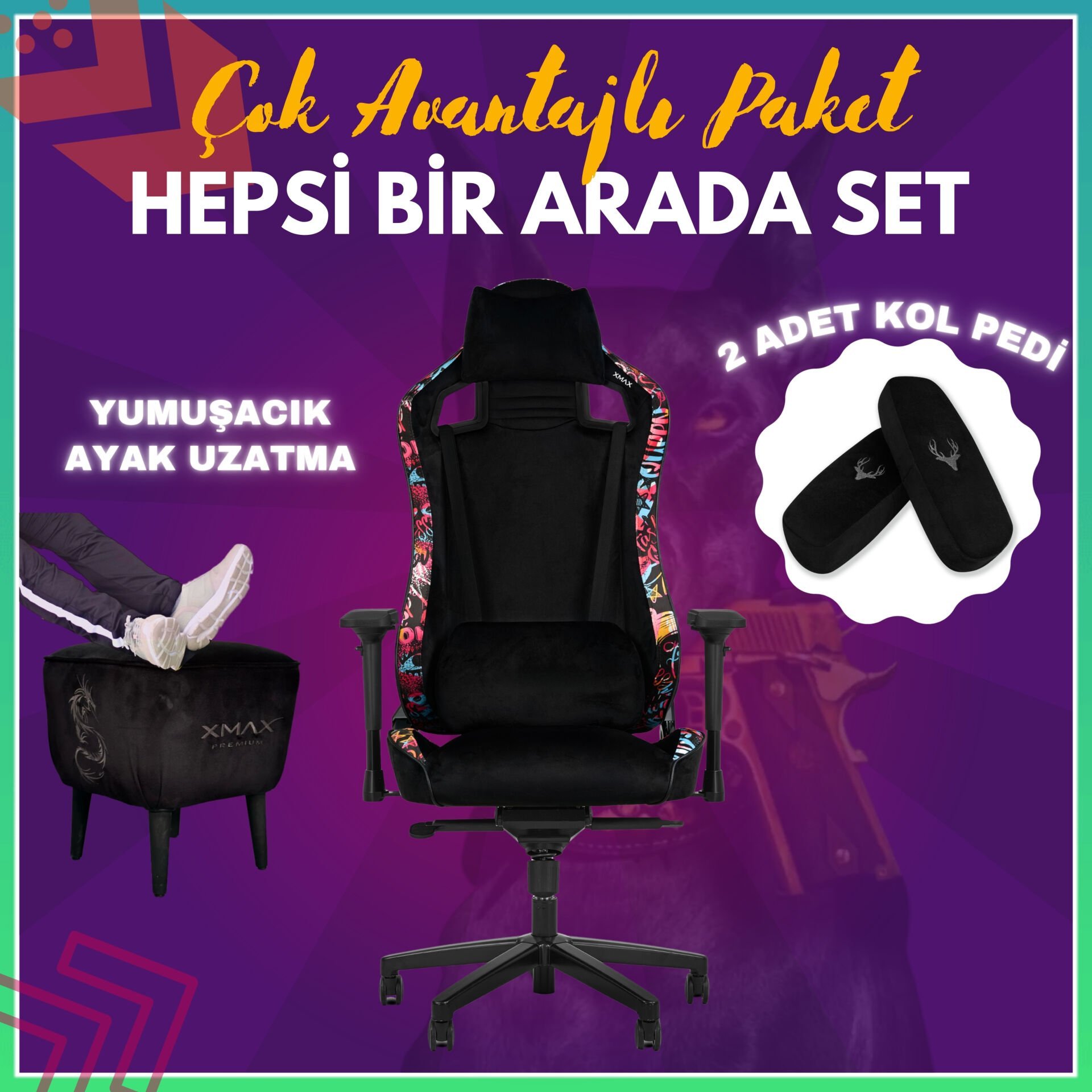 XMAX-Pro NO NAME / Maximus 4D Kol Orijinal Yarasa Mekanizmalı Supreme Oyuncu Koltuğu / 150 KG TAŞIR - KOL PEDİ VE PUF HEDİYELİ