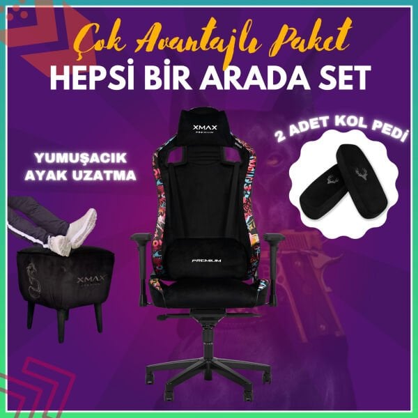 XMAX-Pro / Maximus 4D Kol Orijinal Yarasa Mekanizmalı Supreme Oyuncu Koltuğu / 150 KG TAŞIR - KOL PEDİ VE PUF HEDİYELİ
