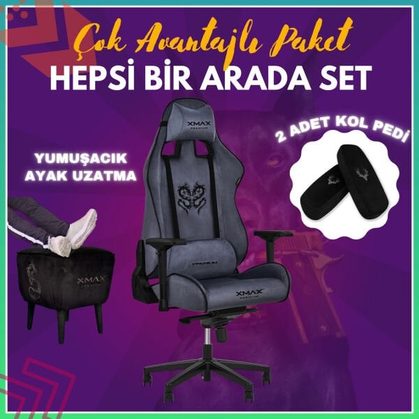 XMAX-Pro / Rio Plus Balerion 4D Kol Orijinal Yarasa Mekanizmalı Antrasit Oyuncu Koltuğu / 150 KG TAŞIR - KOL PEDİ VE PUF HEDİYELİ