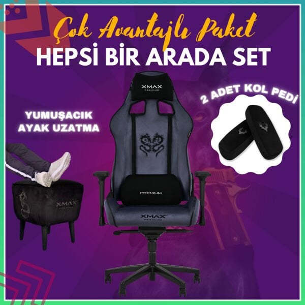XMAX-Pro / Rio Plus Balerion 4D Kol Orijinal Yarasa Mekanizmalı Antrasit Oyuncu Koltuğu / 150 KG TAŞIR - KOL PEDİ VE PUF HEDİYELİ