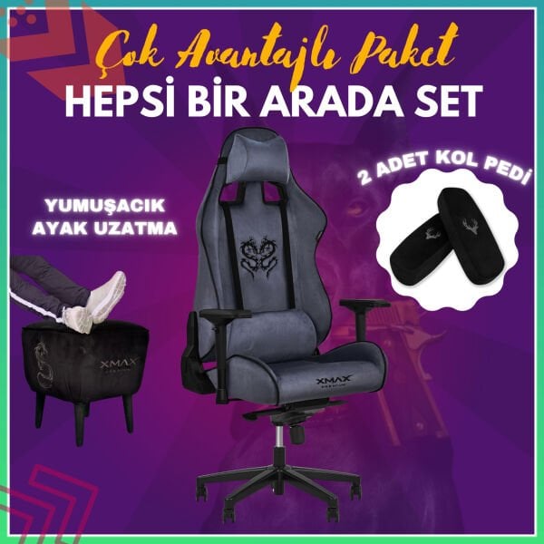 XMAX-Pro / Rio Plus Balerion 4D Kol Orijinal Yarasa Mekanizmalı Antrasit Oyuncu Koltuğu / 150 KG TAŞIR - KOL PEDİ VE PUF HEDİYELİ