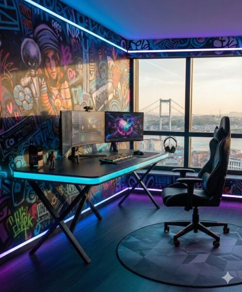 XMAX Zyra Bluetooth Rainbow RGB Işıklı Siyah MDF Oyuncu ve Çalışma Masası